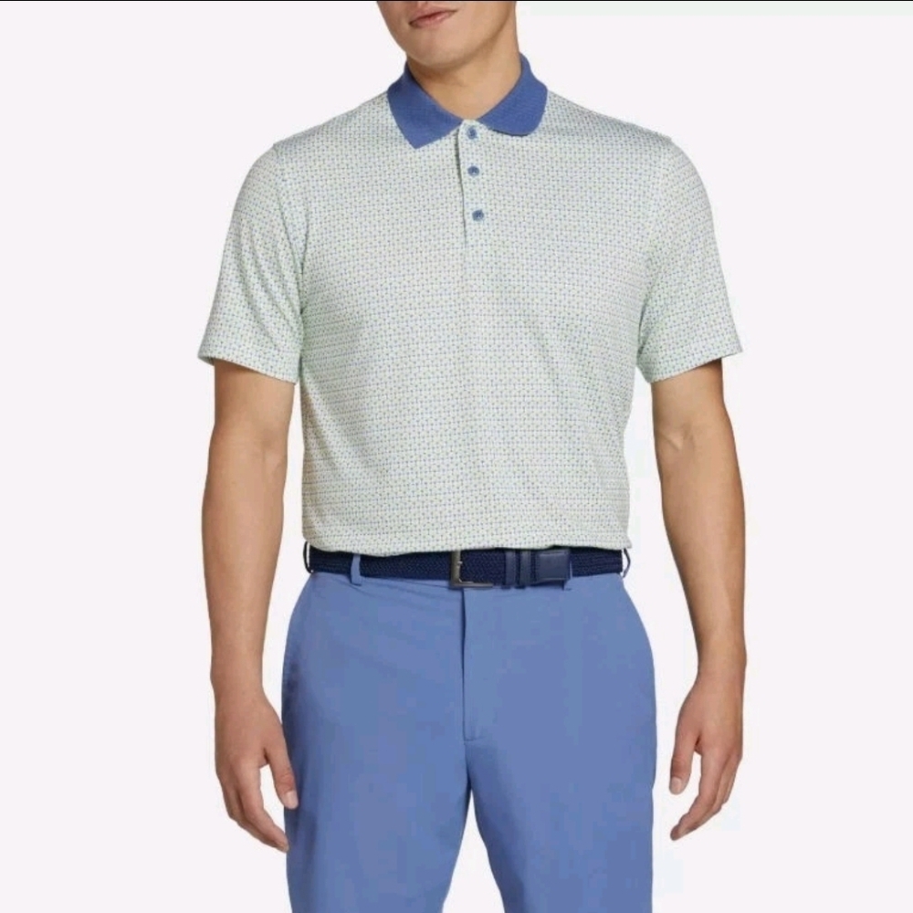 Walter Hagen Clubhouse Men's 19th Hole Blue/White/Lime Green Patterned Polo | S